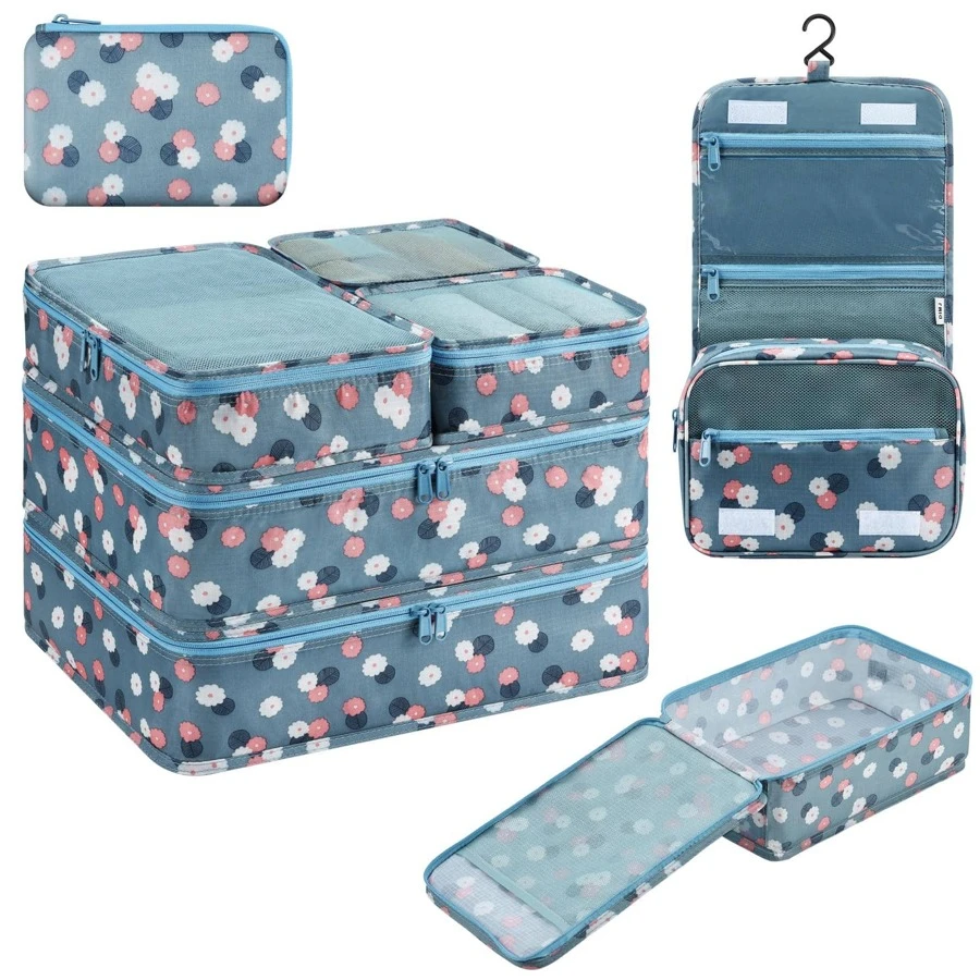Travel Packing Cubes, Luggage Cubes For Suitcases Packing Organizers Lightweight Suitcase Organizer For Shoes Clothes Cosmetics Toiletries 8 Set - Blue - View 1