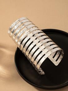 Layered Design Cuff Bangle - Silver - View 2