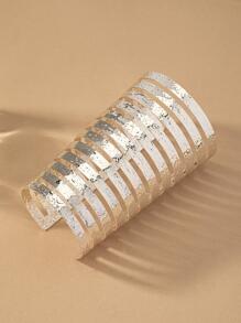 Layered Design Cuff Bangle - Silver - View 3