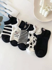 5雙奶牛圖案短襪 - 彩色 - 查看 1