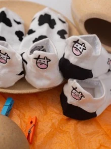 5雙奶牛圖案短襪 - 彩色 - 查看 2