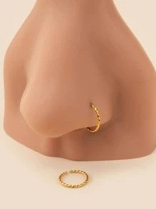 2pcs/set Twist Design Nose Ring - Yellow Gold - View 2