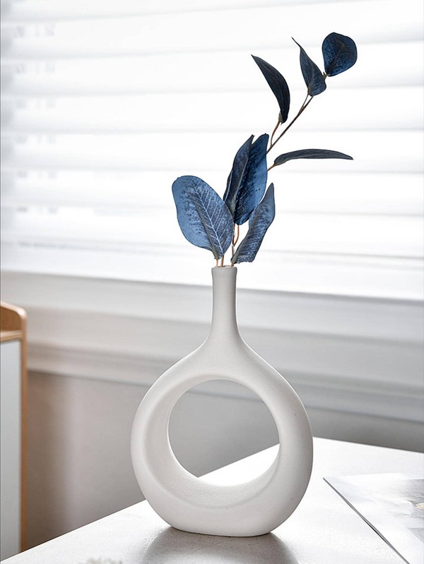 1pc Eastern White Ceramic Vases for Pampas Grass, Water Drop Design