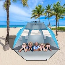 Fiberglass Pole Oxford Cloth Quick-Open Free Ride Beach Tent Blue - Màu xanh lam - Xem 2