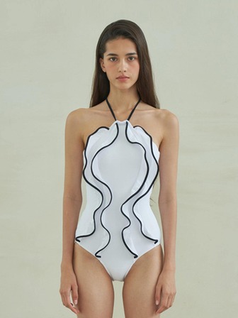 Contrast Binding Halter One Piece Swimsuit Summer