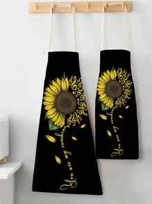 1 Pieza Delantal De Lino Con Patrón De Girasol Y Notas Musicales - Multicolor - Ver 2