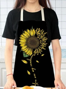 1 Pieza Delantal De Lino Con Patrón De Girasol Y Notas Musicales - Multicolor - Ver 3