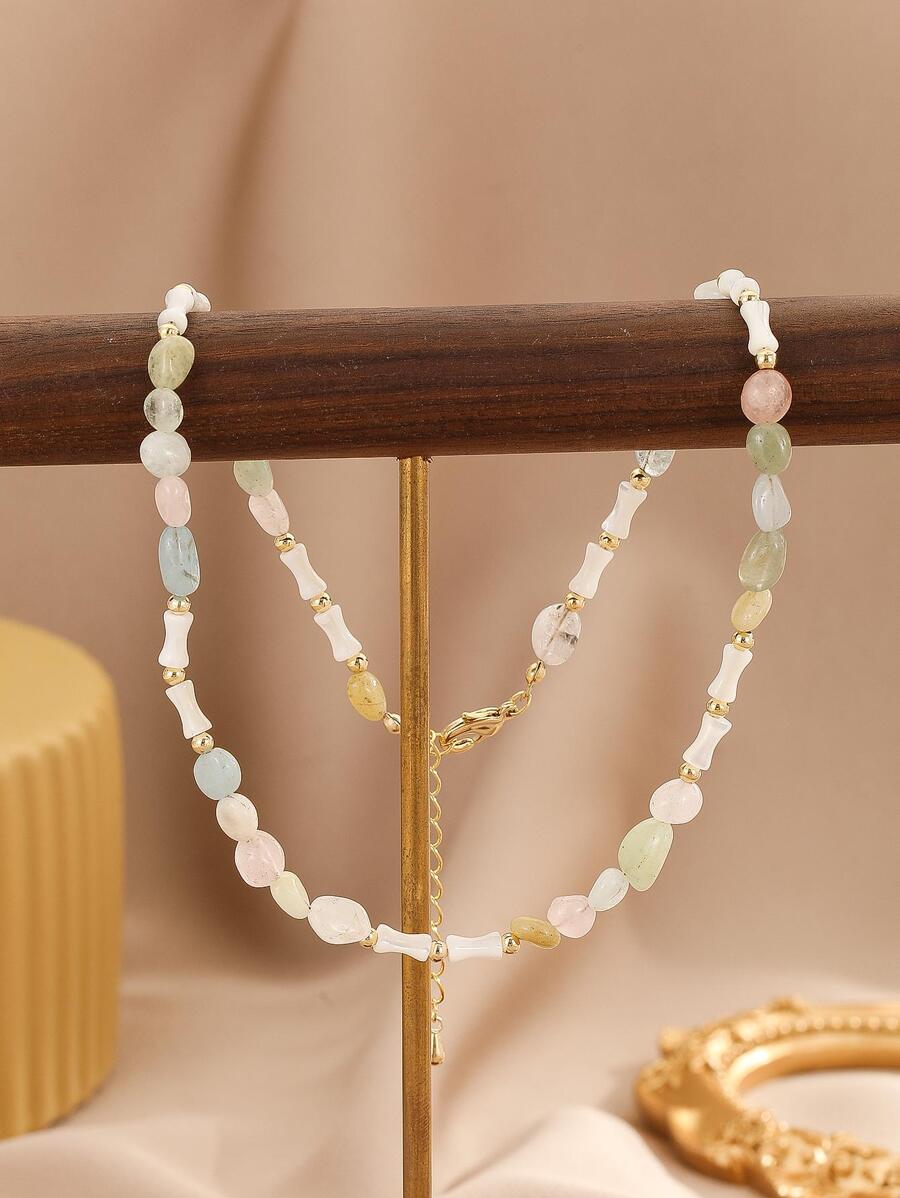 天然水晶裝飾串珠項鏈 - 彩色 - 查看 1