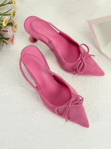 女士蝴蝶結裝飾尖頭酒杯高跟露跟前衛熱粉色仿麂皮高跟鞋 - 玫紅色 - 查看 2
