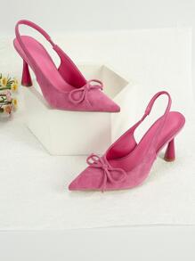 女士蝴蝶結裝飾尖頭酒杯高跟露跟前衛熱粉色仿麂皮高跟鞋 - 玫紅色 - 查看 4
