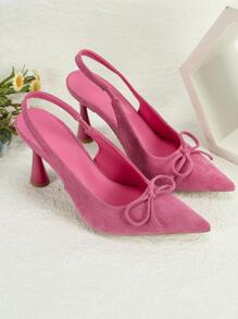 女士蝴蝶結裝飾尖頭酒杯高跟露跟前衛熱粉色仿麂皮高跟鞋 - 玫紅色 - 查看 3