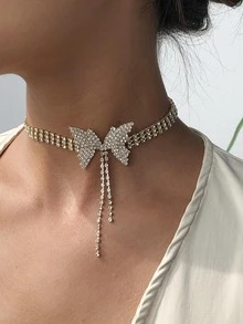 Rhinestone bướm trang trí vòng cổ - Vàng - Xem 2
