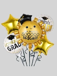 5pcs Graduation Party Slogan Graphic Decorative Balloon, Modern PE Balloon Set For Party Arrangement - Multicolor - View 1