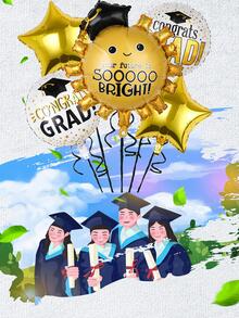 5pcs Graduation Party Slogan Graphic Decorative Balloon, Modern PE Balloon Set For Party Arrangement - Multicolor - View 2