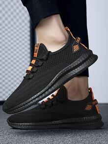 男士字母圖案前繫帶跑步運動戶外織物運動鞋