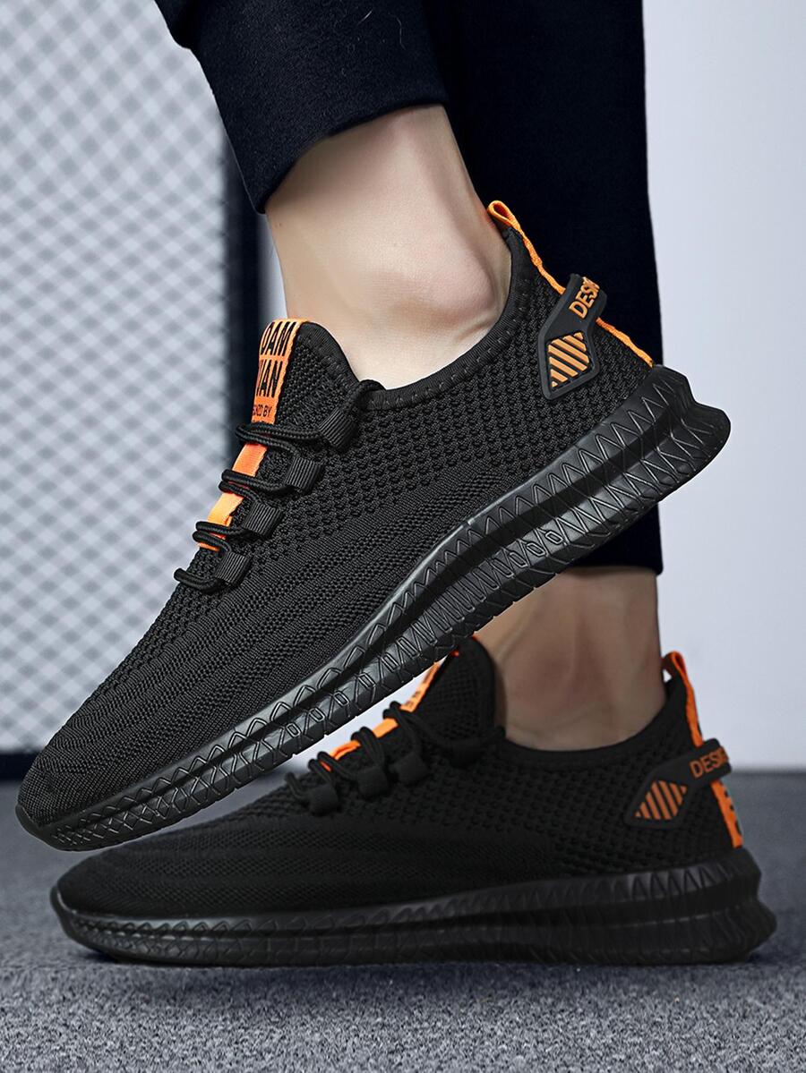 男士字母圖案前繫帶跑步運動戶外織物運動鞋