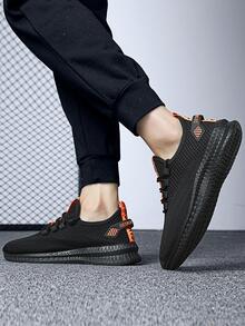 男士字母圖案前繫帶跑步運動戶外織物運動鞋