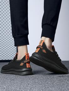 男士字母圖案前繫帶跑步運動戶外織物運動鞋