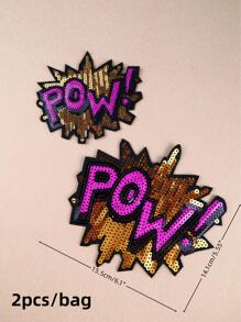 2pcs Letter Graphic Sequin Iron-on Patch, Creative Polyester Sewing Patch For DIY
