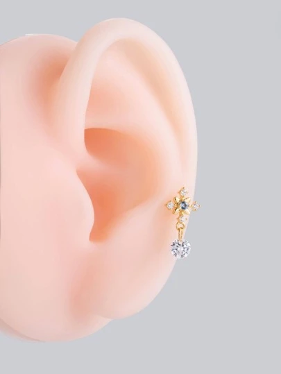 1入組方晶鋯石裝飾耳釘