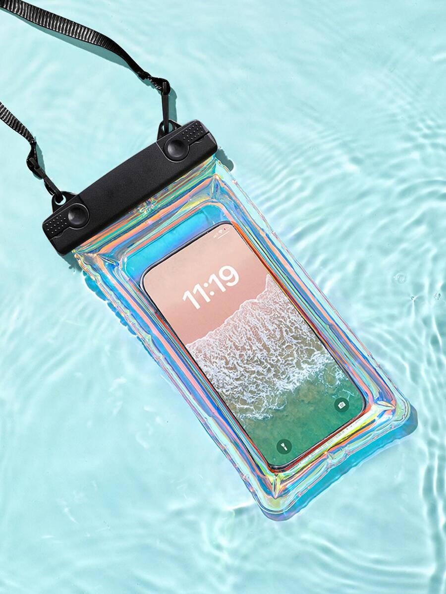 1 件全息防摔防水触摸屏透明水上运动手机袋、沙滩必需品、沙滩配件、泳池浮板 - 黑色 - 查看 1