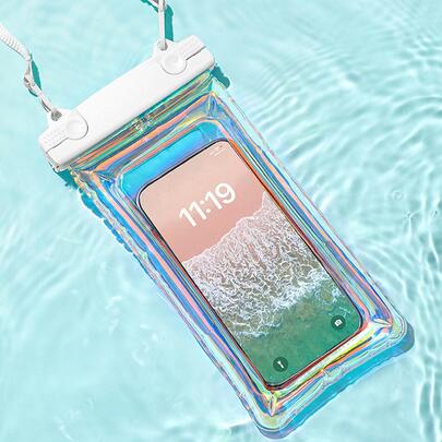1pc Holographic Anti-Fall Waterproof Touch Screen Clear Water Sports Phone Bag, Beach Essentials, Beach Accessories, Pool Float