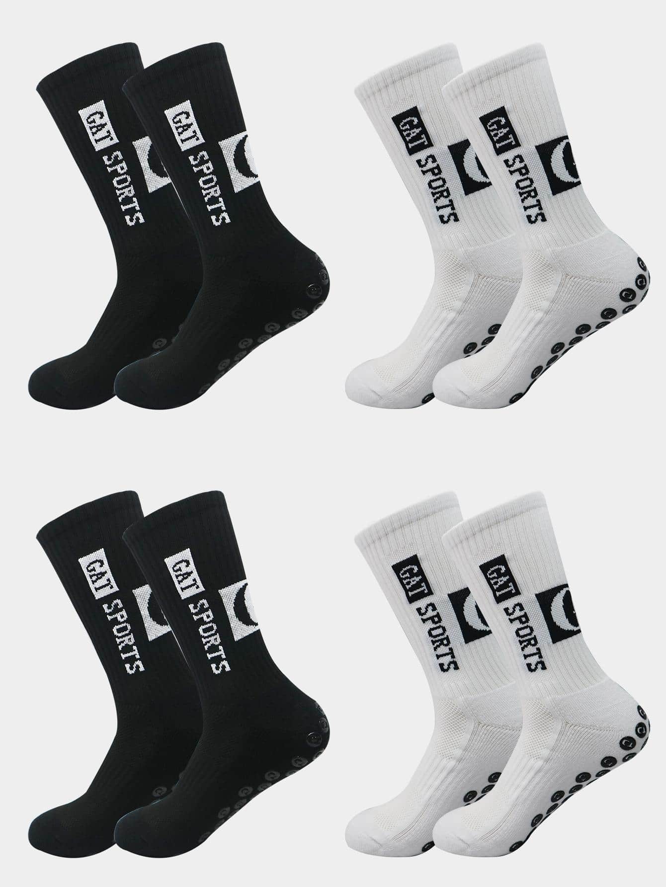 4pairs Letter Graphic Anti Slip Athletic Football Socks - Black and White - View 1