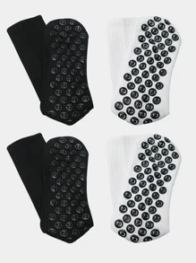 4pairs Letter Graphic Anti Slip Athletic Football Socks - Black and White - View 3