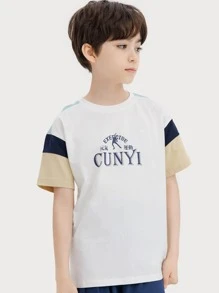 男孩字母圖案撞色T恤 - 白色 - 查看 1