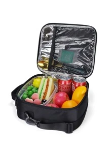男女通用午餐盒，超薄午餐袋，带肩带，保温午餐盒，返校午餐盒，午餐袋，返校用品，便当盒，午餐袋，家庭必需品，午餐套装，冷藏盒，午餐盒袋 - 黑色 - 查看 3