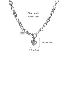 1 件银色心形吊坠项链，简约设计，适合日常佩戴 - 銀色 - 查看 7