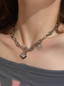 1 件银色心形吊坠项链，简约设计，适合日常佩戴 - 銀色 - 查看 4