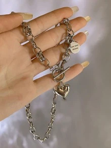 1 件银色心形吊坠项链，简约设计，适合日常佩戴 - 銀色 - 查看 6