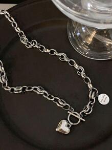 1 件银色心形吊坠项链，简约设计，适合日常佩戴 - 銀色 - 查看 3