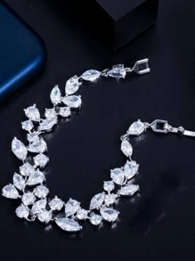 花樹葉方晶鋯石手環1入組奢華新娘婚禮首飾類手環適合女士