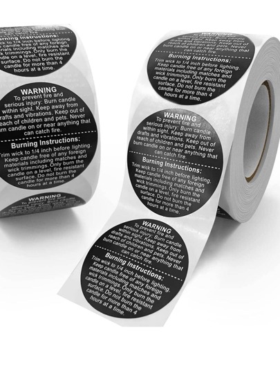 500 ملصق تحذير للشموع، ملصقات دائرية بقطر 1.5 بوصة لصناعة الشموع DIY، ملصقات تحذير للشموع، ملصقات فتيل الشموع