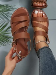 Xăng đan quai hậu nữ có khóa trang trí, Xăng đan bệt màu nâu thanh lịch - Rỉ Nâu - Xem 1