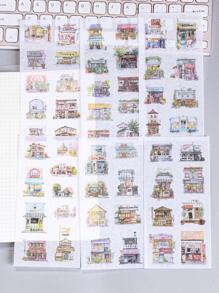 6入組店鋪圖案創意多用途裝飾貼紙適用於手帳裝飾用品 - 彩色 - 查看 1