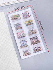 6入組店鋪圖案創意多用途裝飾貼紙適用於手帳裝飾用品 - 彩色 - 查看 3