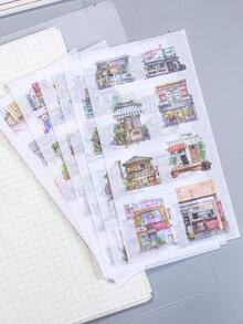 6入組店鋪圖案創意多用途裝飾貼紙適用於手帳裝飾用品 - 彩色 - 查看 2