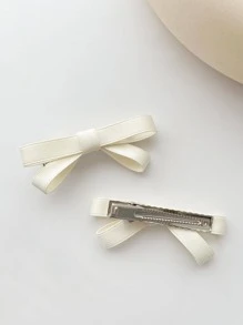 2入組蝴蝶結裝飾鴨嘴夾 - 杏色 - 查看 3