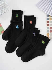 5双女士刺绣恐龙图案袜子，四季款，欧美尺码，尺码充足，舒适透气，耐磨不闷热，适合日常穿着，男女适用，采用优质面料制成 - 黑色 - 查看 2