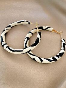 Two Tone Hoop Earrings - Black and White - View 4