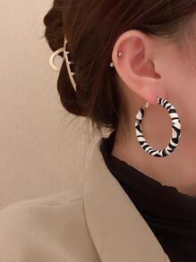 Two Tone Hoop Earrings - Black and White - View 5
