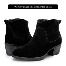 Women's 9001 Suede Leather Ankle Boots, Fashion Booties -with Inner Zipper - màu đen - Xem 2