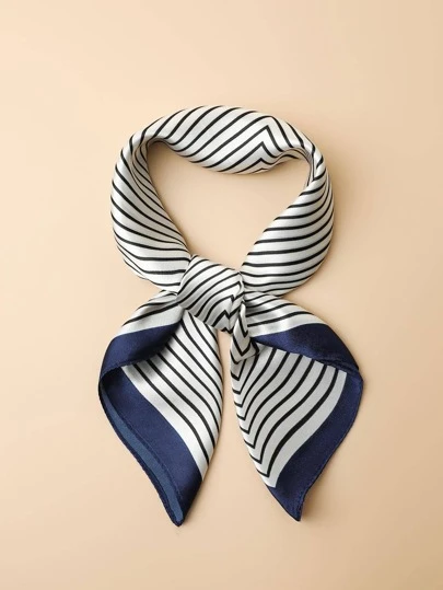 1pc Faux Silk Geometric Print Neckerchief/Bandana, Versatile For Daily Matching, Spring/Summer