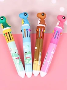 1 pieza con diseño de dinosaurio de dibujos animados de color al azar Bolígrafo creativo portátil Pluma de escribir para oficina - Multicolor - Ver 1