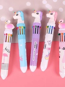 1 pieza con diseño de dinosaurio de dibujos animados de color al azar Bolígrafo creativo portátil Pluma de escribir para oficina - Multicolor - Ver 2