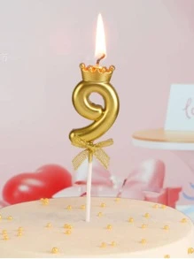 1pc Number Design Cake Topper, Gold Wax Cake Top Decoration For Party - Gold - View 3
