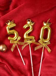 1pc Number Design Cake Topper, Gold Wax Cake Top Decoration For Party - Gold - View 5